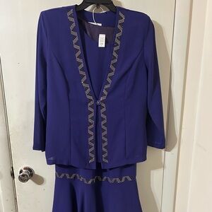 Hosanna Sequin Embellished Three Piece Purple Skirt Set, Jacket, Top, and Skirt.